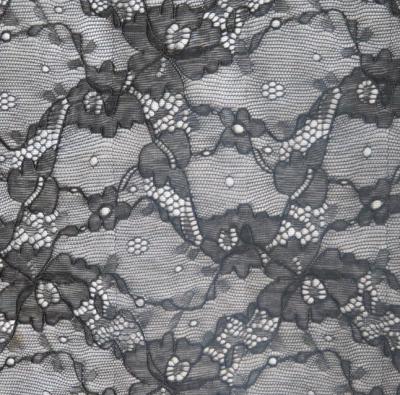 China Black Stock Color high quality Elastic Flower Lace Fabric FNS1948 for sale