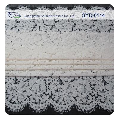 China White Corded Bridal Lace Fabric For Wedding , Embroidery Lace Fabric for sale