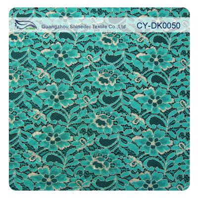 China Green Metallic Guipure Lace Fabric , Nylon Cotton Fabric Flower Lace for sale