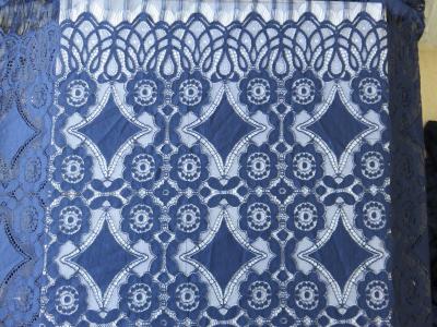 China Beautiful Deep Blue Geometric Cotton Nylon Stretch Lace Fabric / Lace Curtain Fabric for sale