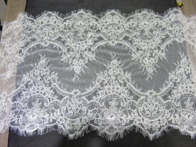 China Beautiful 44cm Short Cord Eyelash Lace Trim / Embroidered Lace Fabric for sale