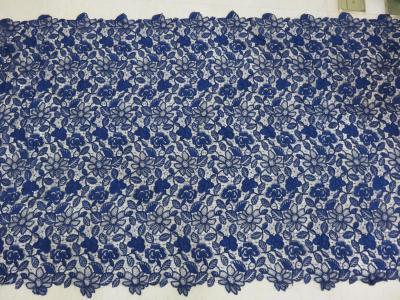 China Royal Blue Cord Floral Embroidered Lace Fabric Handwork For Woman Dress for sale
