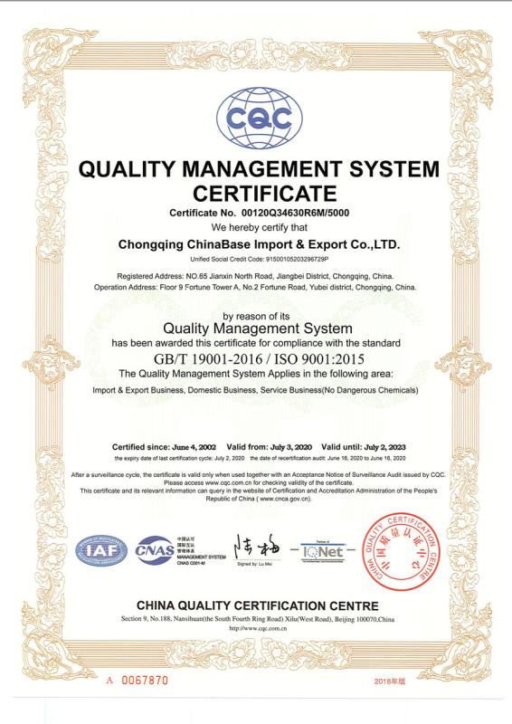 ISO9001 - Chongqing Chinabase Import & Export Co., Ltd.