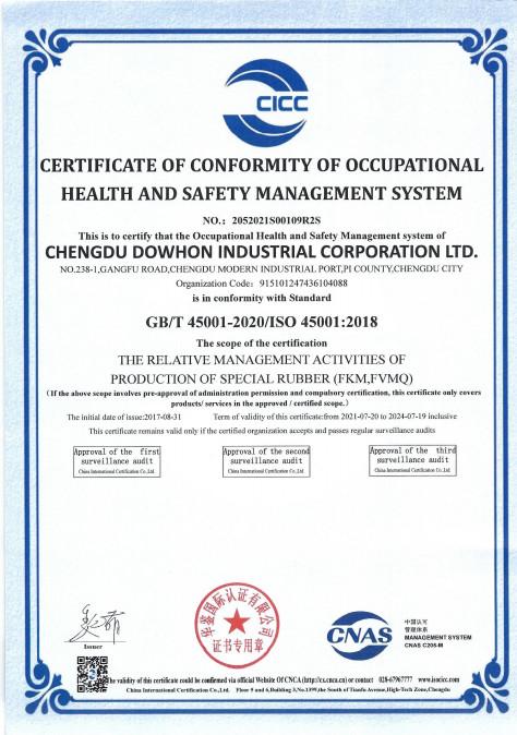 ISO45001 or GB/T 45001-2020 - Sichuan Dowhon International Co., Ltd.