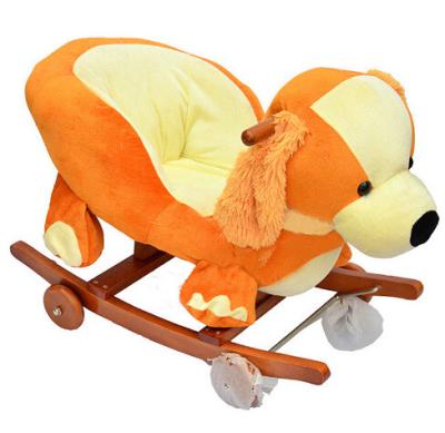 中国 方法オレンジ赤ん坊のロッキング チェア犬の乗馬をしている子供のための音楽の動物のプラシ天のおもちゃ 販売のため