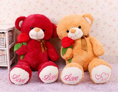 China Cute Giant Red Teddy Bear Stuffed Animal Toys With Rose Flower Jumbo 80cm for sale