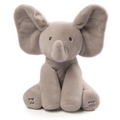 China Grey Peek A Boo Music Plush Toys , Electronic Stuffed Elephant Toy for sale