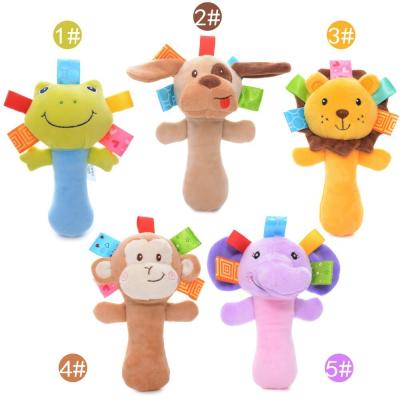 China Plush Dog Frog Monkey Baby Rattles Toys for Kids / Infant Developmental Training Toy for sale