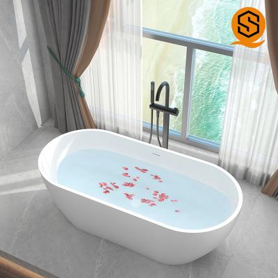 China Regular bathtub oval model matte white artifcial stone bathtub for hotel, apartment for sale
