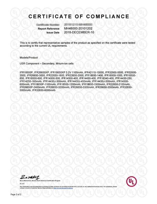 UL Lithium lron Battery Certification - Shenzhen Mottcell New Energy Technology Co., Ltd.