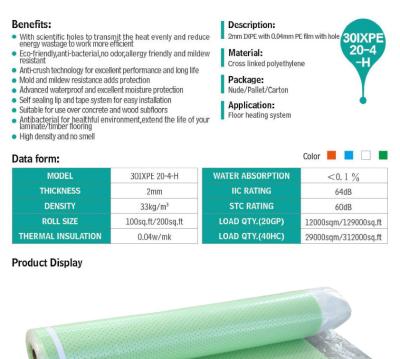 China IXPE Ondervloer voor vloerverwarming Geurloze PE-folie 2 mm schuimonderlaag Te koop