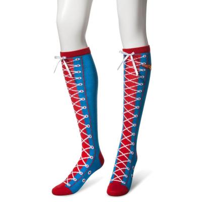 China Wonder Woman Faux Lace Up Knee High Socks for sale