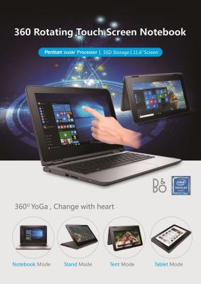 China PC 2 da ioga em 1 SSD do processador central 240G de Intel Pentium do tela táctil dos portáteis do écran sensível à venda