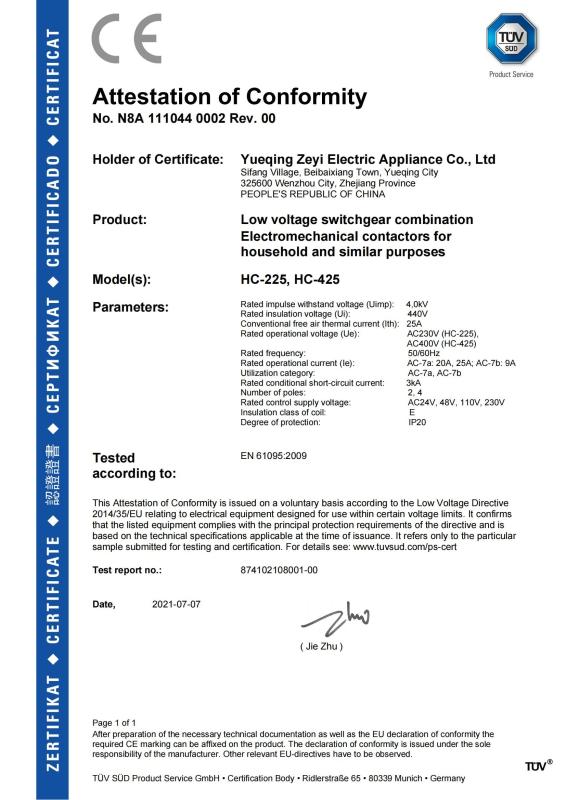 CE certificate - YueQing ZEYI Electrical Co., Ltd.