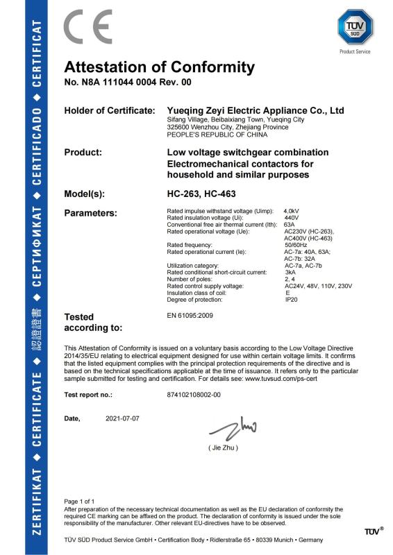 CE certificate - YueQing ZEYI Electrical Co., Ltd.