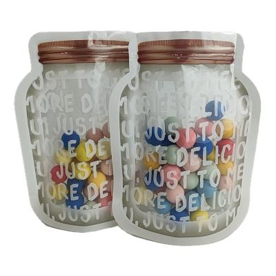 China Clear Window Stand Up Zipper Pouches Digital Printing Cans Shaped Candy Storage Bag for sale