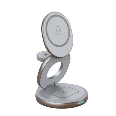 China Zinc Alloy Metal Wireless Charging 3 In 1 Wireless Charger Multiple Devices Non Rotatable for sale