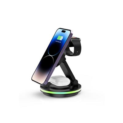China Multi Function RGB Light Portable Wireless Phone Charger Apple Watch Phone Charger Stand for sale