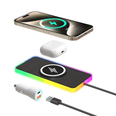 China Apple Phone Black Compatible Car Wireless Charging Pad With Power Protection RGB light en venta