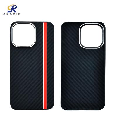 China Customized Logo Metal Ring Frame Camera Design Kevlar Phone Cases For iPhone 14 for sale