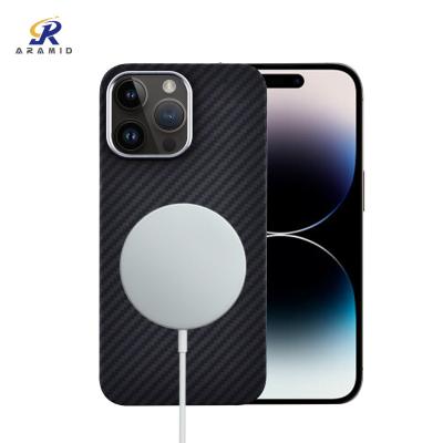 China Magnetic Support Wireless Charging Strong Suction Aramid Fiber Phone Case For iPhone 14 for sale