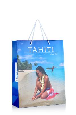 China Sacos de papel marcados TAHITI que gravam sacos do presente da promoção com punho dos PP à venda