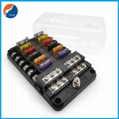 China 12 Circuit Ways Blade Fuse Box Positive Negative Bus Bar Fuse Block Box Holder with LED Indicator Dust-proof Protection for sale
