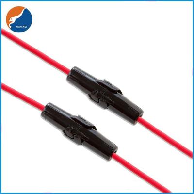 China Black Housing 5x20mm Glass Tubing In-Line Fuse Holders With Red Wire 18AWG 15CM Length for sale