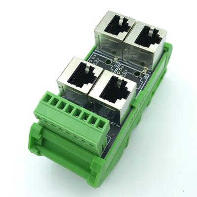 China RJ45 8P8C Female Jack 4 Port Hub to 8 Pin Screw Terminal Block Adapter for Servo Application for sale