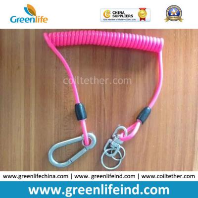 China Retractable Pink Color Heavy Duty Tether Cord W/Carabiner for sale