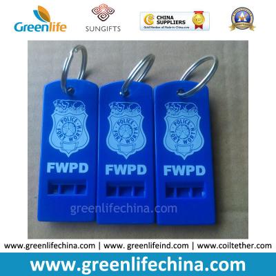 China Hot Selling Blue Whistle Flat Type w/Custom Logo Imprinting Key Ring for sale
