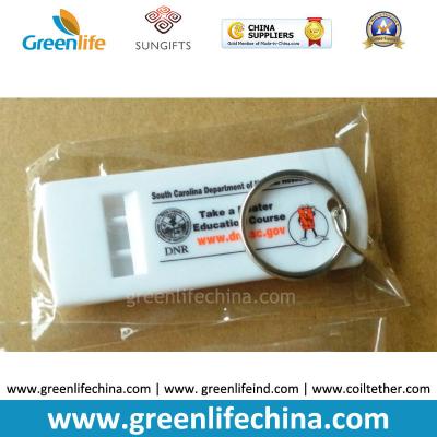 China High Quality Fashionable White Flat Whistle Customized Printing w/Split Ring for sale