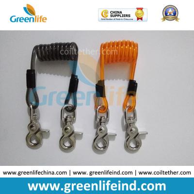 China Steel Spring Short Coiled Lanyard w/Heavy Duty Snap Hook 2pcs Plastic Cord/Wire Inside Both Available for sale