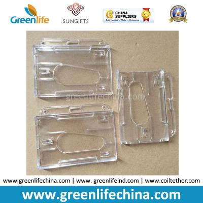 China Double Cards Type Plastic Transparent Clear ID Business Card Badge Holders Ready for Lanyard for sale