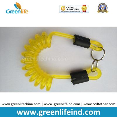 China Transparent Yellow Color Strong Coiled Cable Tool Lanyard w/Split Ring 2pcs for sale