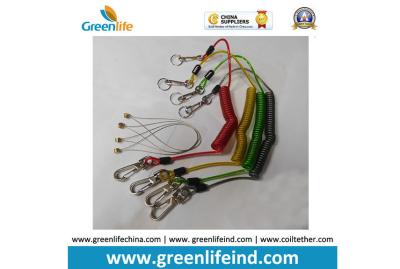 China Anti-dropping Heavy Duty Plastic PU Coated Wire Core Tool Coiled Lanyard Leashes for sale