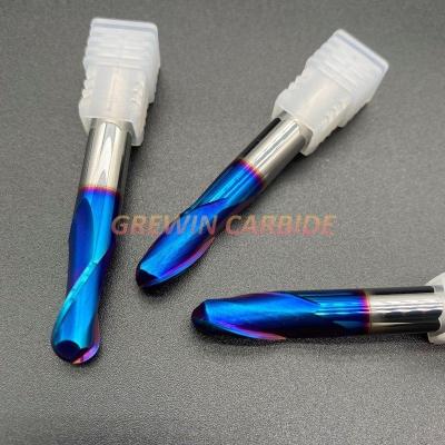China Tungsten Carbide 2f Ball Nose End Mill with HRC 65 Blue Naco Coating for sale