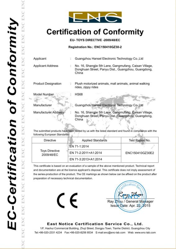CE-EN71 - Guangzhou Hansel Electronic Technology Co., LTD