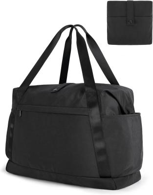 China Black Foldable Dry Wet Travel Bag Lightweight Carry On Tote With Shoulder Strap for sale