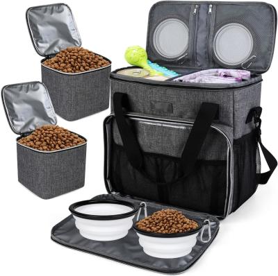 China Dog Cat All Pet Travel Bag with 2 Pet Food Containers and 2 Collapsible Silicone Bowls for sale