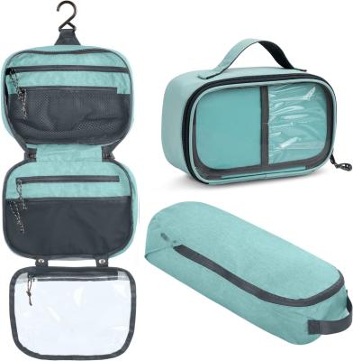 China Ultralight Accessory Hanging Organizer Pouch Dusty Teal Makeup Custom Travel Bag with Brush Holder for sale