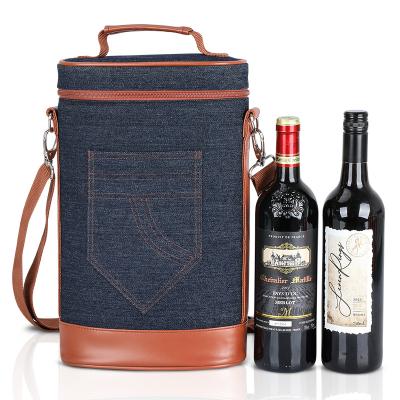 China Denim Insulated Wine Cooler Bags Cheese Tote 2 Bottle Picnic 8.5x3.8x14