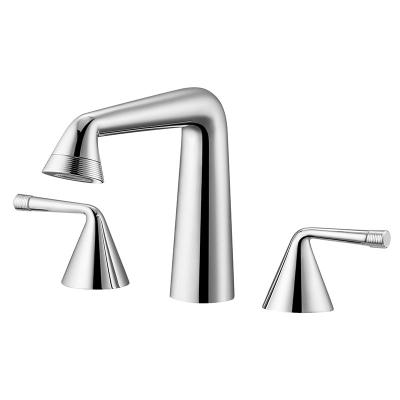 China Three Hole Basin Brass Lavatory Faucets Hot And Cold Water Mixer for sale