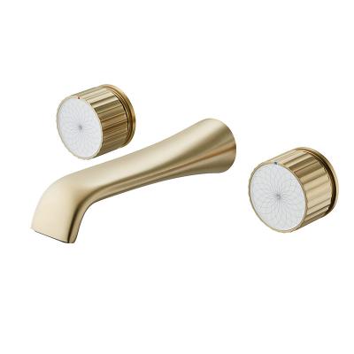 China Wall Hung Basin Mixer Tap Hot Cold Water Knob Control Faucet Gold for sale