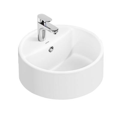 China Lavabo de la vanidad de cerámica con la fuente redonda blanca de la fábrica del lavabo de mano del lavado de la encimera del cuarto de baño del agujero en venta