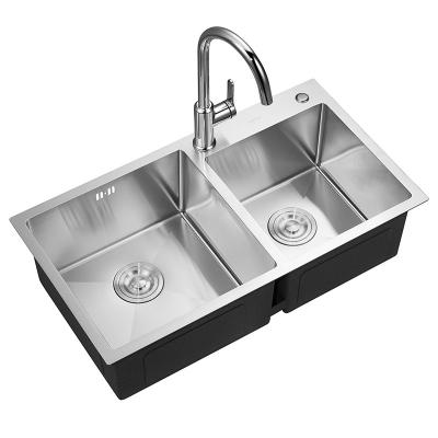 China ASC32N7802 Stainless Steel Kitchen Sink 760x380mm Two Square Shape Bowl for sale