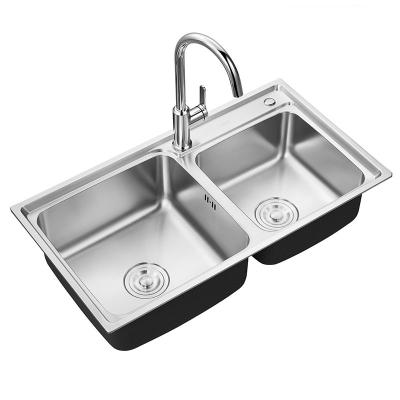China 304 Stainless Steel Kitchen Sink , Brushed Double Bowl Undermount Kitchen Sink for sale