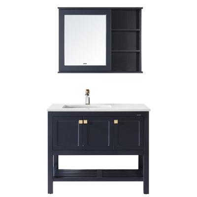 China Solid Wood Mirror Wash Basin Cabinet Matt Black Color For Bathroom for sale