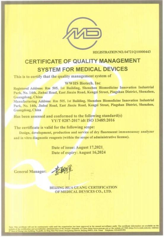 ISO System For Medical Devices - WWHS Biotech.Inc(exclusive marketed by Dawin)