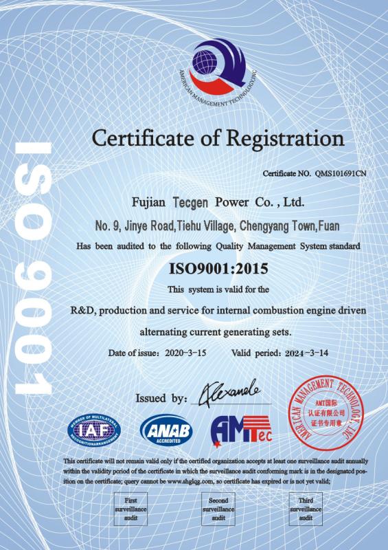 ISO9001:2015 - FUJIAN TECGEN POWER CO., LTD.
